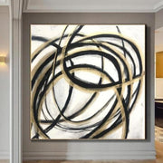 Oversize Abstract Black And White Paintings On Canvas Circle Fine Art Modern Wall Decor | GOLDEN LIVE LINE - Trend Gallery Art | Original Abstract Paintings