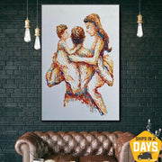 كبيرة مجردة الأسرة اللوحة رومانسية الفن الحب اللوحة النفط اللوحات الزيتية على قماش الفن المعاصر جدار الفن | MEANING OF LIFE 31"x24"