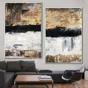 Original Gold Leaf Paintings On Canvas Diptych Artwork Large Abstract Set Of 2 Painting | VISION OF PERFECTION