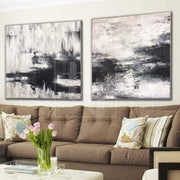 Oversized Wall Art Canvas Black And White Painting Contemporary Art Painting 2 Piece | FALLEN SNOW