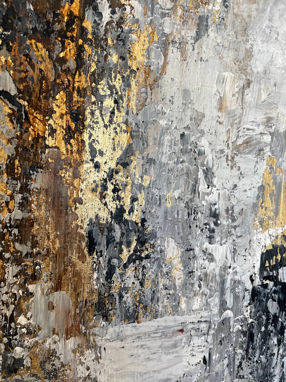Large Abstract Oil Paintings On Canvas Gold Leaf Artwork Heavy Texture