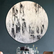 Round Large Original Abstract Painting Gray Abstract Black And White Canvas Art | RAIN DRAPE