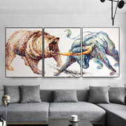 مجموعة لوحات البورصة المكونة من 3 لوحات تجريدية بالثلاثي عمل فني الدب الأشيب | BULL VS BEAR