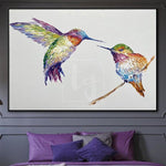 لوحة كوليبري فريدة من نوعها لوحة زيتية تجريدية للطيور لوحة تجريدية على شكل طائر طائر لوحة كبيرة جدًا | HUMMINGBIRDS