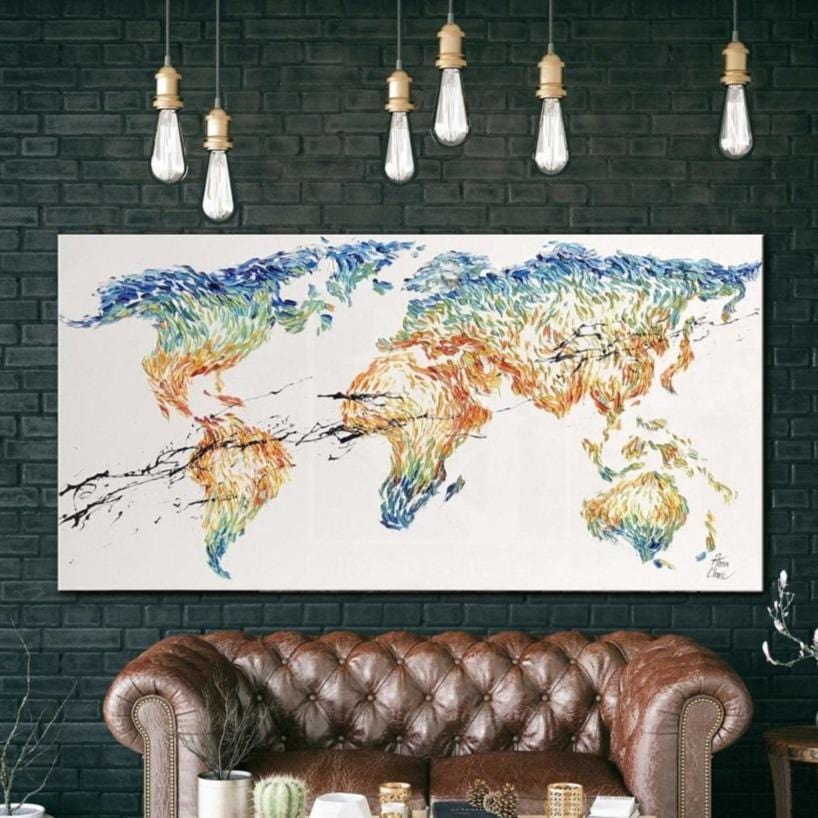World map canvas Abstract canvas art oil World map wall art | GEOGRAPHY ...